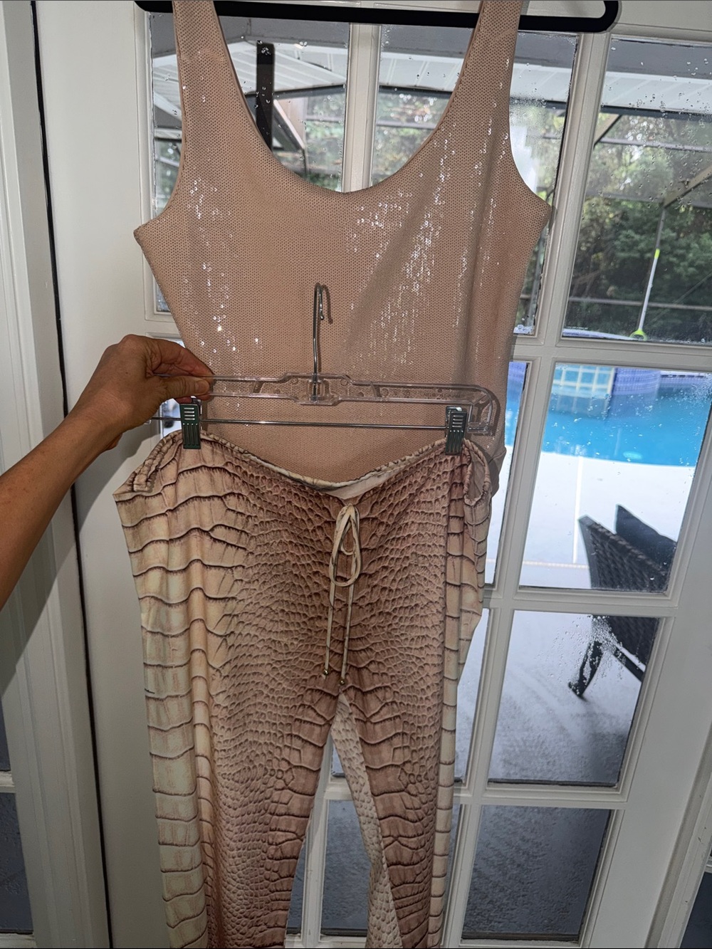 Sequin Bodysuit & Alligator print Pants Set – Totally FABULOUS!!!✨🤍🐊🤎